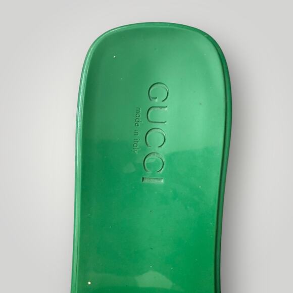 Gucci Rubber Logo Platform Slide Sandals Green - sz 40 - Picture 3 of 7